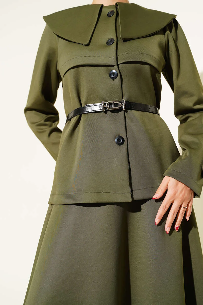 Buttoned Baby Collar Skirt Set Khaki Großhandel clothing set view 4 - Hicabistan Türkei Fabrik