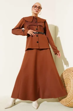 Buttoned Baby Collar Skirt Set all'ingrosso clothing set view 2 - Hicabistan fabbrica Turchia
