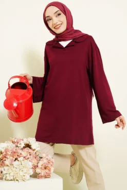Collar Detail Tunic Burgundy