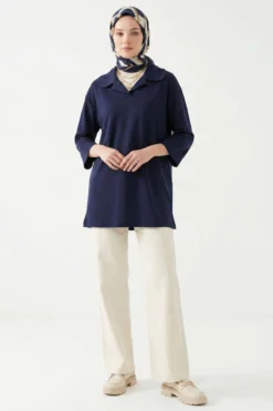 Vista alternativa di Collar Detail Tunic Navy Blue