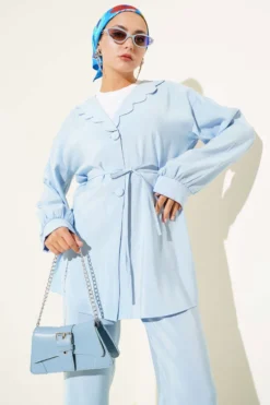 Alternative view of Baby Collar Tie Waist Two-Piece Set Blue