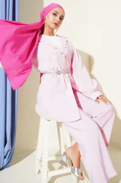 Alternative view of Baby Collar Tie Waist Two-Piece Set Pink