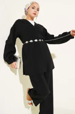 Alternative view of Baby Collar Tie Waist Two-Piece Set Black