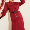 Baby Collar Belted Scuba Two-Piece Skirt Set Burgundy groothandel clothing set view 2 - Hicabistan Turkije fabriek