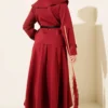 Baby Collar Belted Scuba Two-Piece Skirt Set Burgundy groothandel clothing set view 3 - Hicabistan Turkije fabriek
