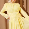 Dress with Belt Detail Yellow wholesale dress view 2 - Hicabistan Turkey factory