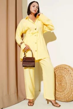 Belted Pocket Two-Piece Set Yellow