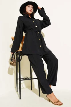 Belted Pocket Two-Piece Set Black