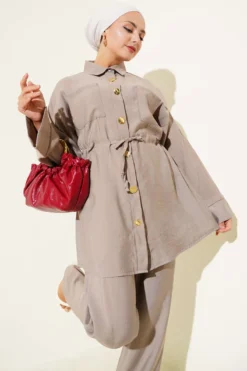 Alternative view of Belted Pocket Two-Piece Set Mink