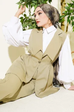 Belted Vest Two-Piece Set