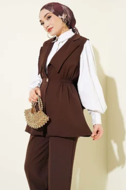 Alternative view of Belted Vest Two-Piece Set Brown