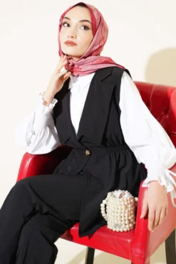 Belted Vest Two-Piece Set Black wholesale clothing set view 2 - Hicabistan Turkey factory