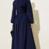 Belted Flared Dress Navy Blue all'ingrosso dress view 3 - Hicabistan fabbrica Turchia
