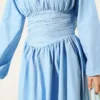 Belted Flared Dress Blue all'ingrosso dress view 4 - Hicabistan fabbrica Turchia