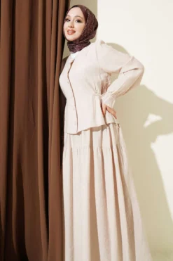 Belted Skirt Set Beige