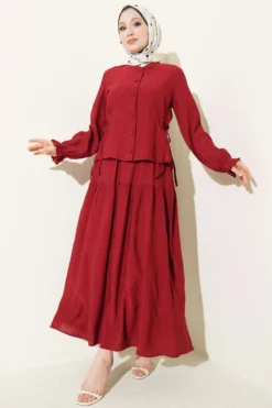 Belted Skirt Set Burgundy