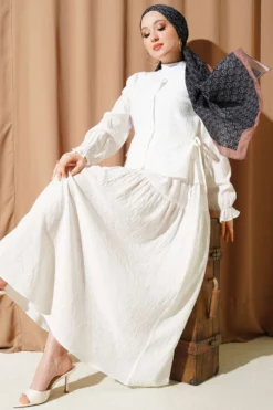 Belted Skirt Set Ecru