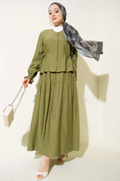 Belted Skirt Set Khaki
