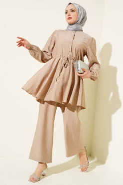 Belted Stone Button Tunic Set Stone