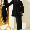 Belted Stone Button Tunic Set Black