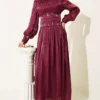 Belt Corset Detailed Stone Embellished Evening Dress Burgundy wholesale dress view 2 - Hicabistan Turkey factory