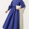 Belted Detail Parachute Dress Set Indigo