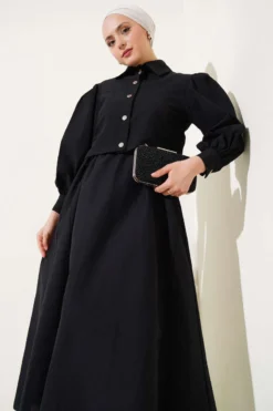 Belted Detail Parachute Dress Set Black al por mayor clothing set view 2 - Hicabistan fábrica Turquía
