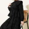 Elastic Waist Baby Collar Embroidered Skirt Set Black wholesale clothing set view 2 - Hicabistan Turkey factory