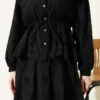 Elastic Waist Baby Collar Embroidered Skirt Set Black wholesale clothing set view 4 - Hicabistan Turkey factory
