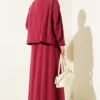 Button Detail Dress Set with Elastic Waistband Burgundy wholesale clothing set view 3 - Hicabistan Turkey factory