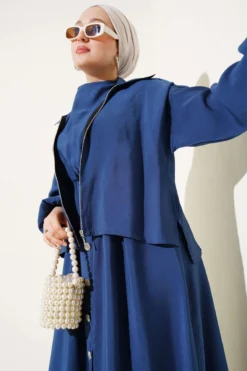 Alternative view of Button Detail Dress Set with Elastic Waistband Navy Blue
