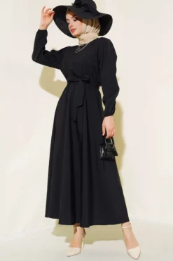 Dress with Belted Waist Black