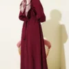 Belted Ruffled Dress Burgundy wholesale dress view 3 - Hicabistan Turkey factory