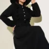 Belted Ruffled Button Dress Black wholesale dress view 2 - Hicabistan Turkey factory