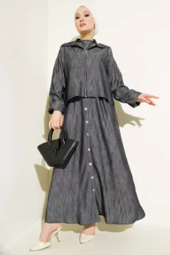 Belted Zippered Jumper Dress Set al por mayor clothing set - Hicabistan fábrica Turquía