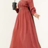 Elastic Waist Zipper Tencel Dress