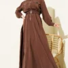 Elastic Waist Zipper Tencel Dress Brown al por mayor dress view 2 - Hicabistan fábrica Turquía