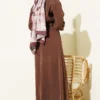 Elastic Waist Zipper Tencel Dress Brown al por mayor dress view 3 - Hicabistan fábrica Turquía