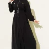 Elastic Waist Zipper Tencel Dress Black