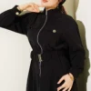 Elastic Waist Zipper Tencel Dress Black Großhandel dress view 2 - Hicabistan Türkei Fabrik