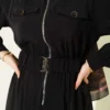 Elastic Waist Zipper Tencel Dress Black Großhandel dress view 4 - Hicabistan Türkei Fabrik