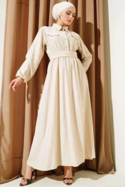 Belted Pocket Dress Beige