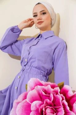 Alternative view of Belted Metal Button Dress Lilac