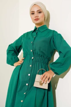 منظر بديل لـ Belted Metal Button Dress Green
