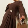 Belted Detail Tencel Dress Brown all'ingrosso dress view 2 - Hicabistan fabbrica Turchia
