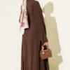 Belted Detail Tencel Dress Brown all'ingrosso dress view 3 - Hicabistan fabbrica Turchia