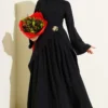 Belted Detail Tencel Dress Black