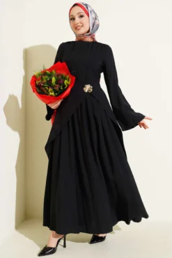 Belted Detail Tencel Dress Black بالجملة dress - Hicabistan مصنع تركيا