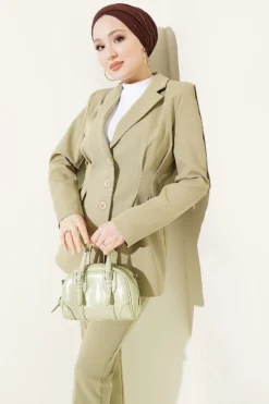 Buttoned Jacket with Belt Two-Piece Set wholesale clothing set view 2 - Hicabistan Turkey factory
