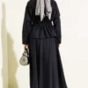 Denim Two-Piece Set with Belt and Zipper Skirt Navy Blue wholesale clothing set view 3 - Hicabistan Turkey factory